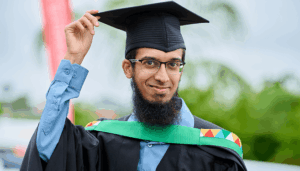 Top Engineering graduate of 2025, Mr Talha Dada, celebrates his summa cum laude result.
