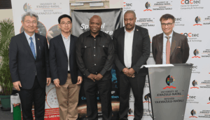 From left: His Excellency H.E. Dong-han Yang, Ambassador: Republic of Korea to the Republic of South Africa; Professor Donggyu Kim; Professor Fhatuwani Mudau, DVC: College of Agriculture, Engineering and Science; Mr Mpho Mathonsi, Assistant Director: Bilateral Cooperation, Department of Science, Technology and Innovation; and Professor Thomas Konrad.